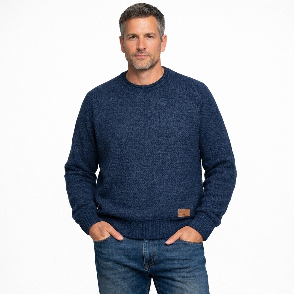 Emerald Isle‎ Knitwear Kenmare Sweater Large Blue Wool Blend Raglan L Fisherman